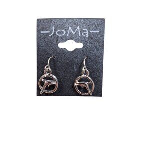 Silver JoMa Dolphin Hoop Dangle Earrings Made In USA